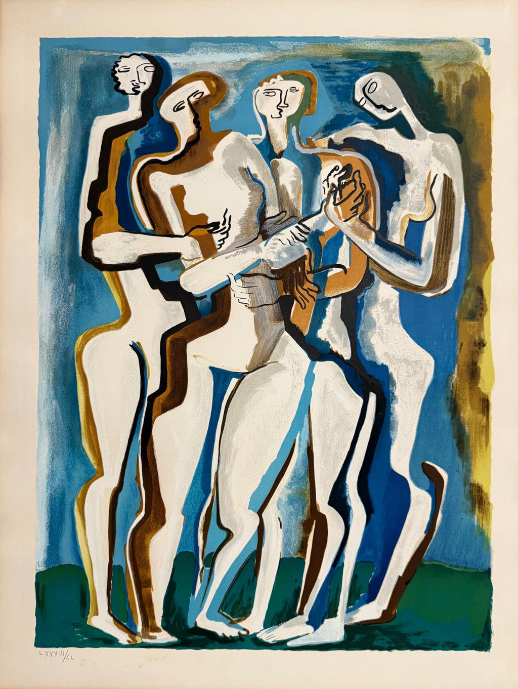 Large Cubist Modernist Color French Lithograph Zadkine Figures La Famille