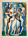 Large Cubist Modernist Color French Lithograph Zadkine Figures La Famille