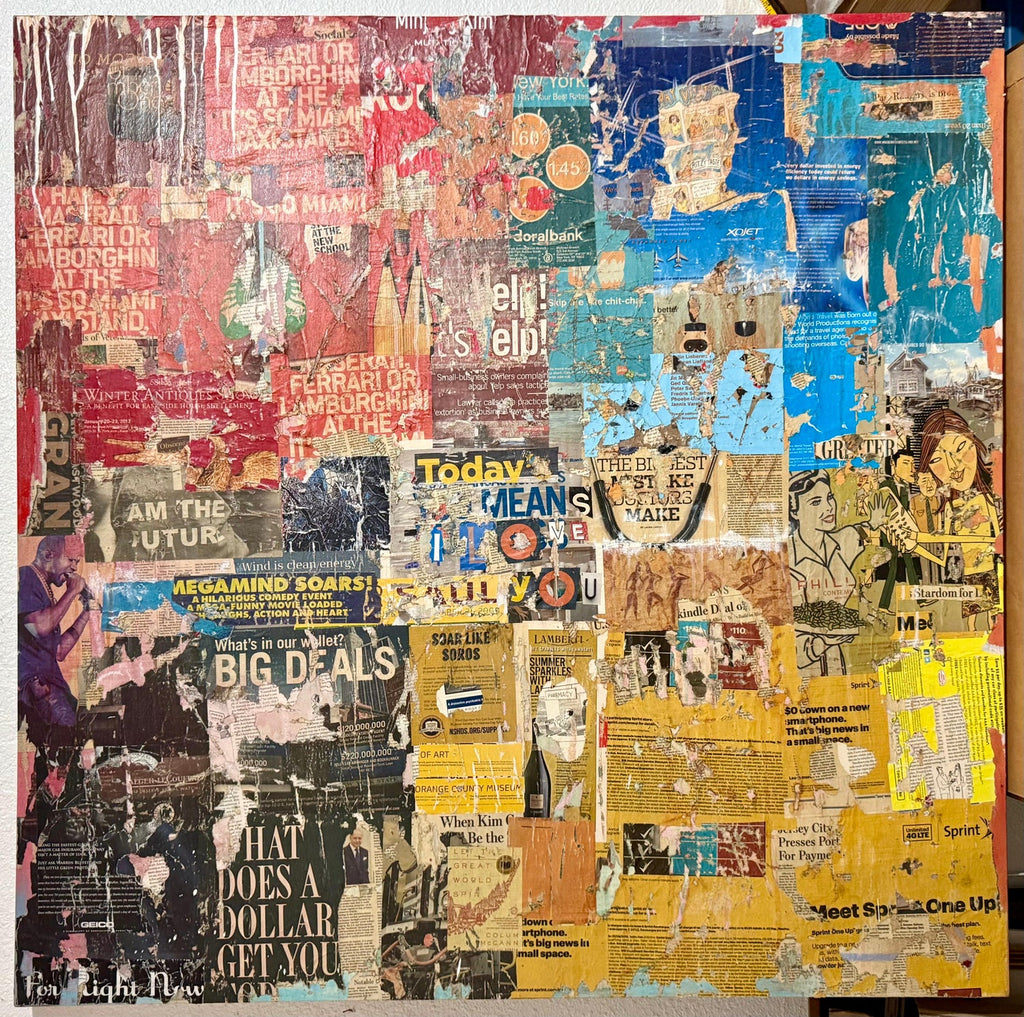 Large Mike Falcon Torn Paper Collage Painting Assemblage Pop Art Decollage