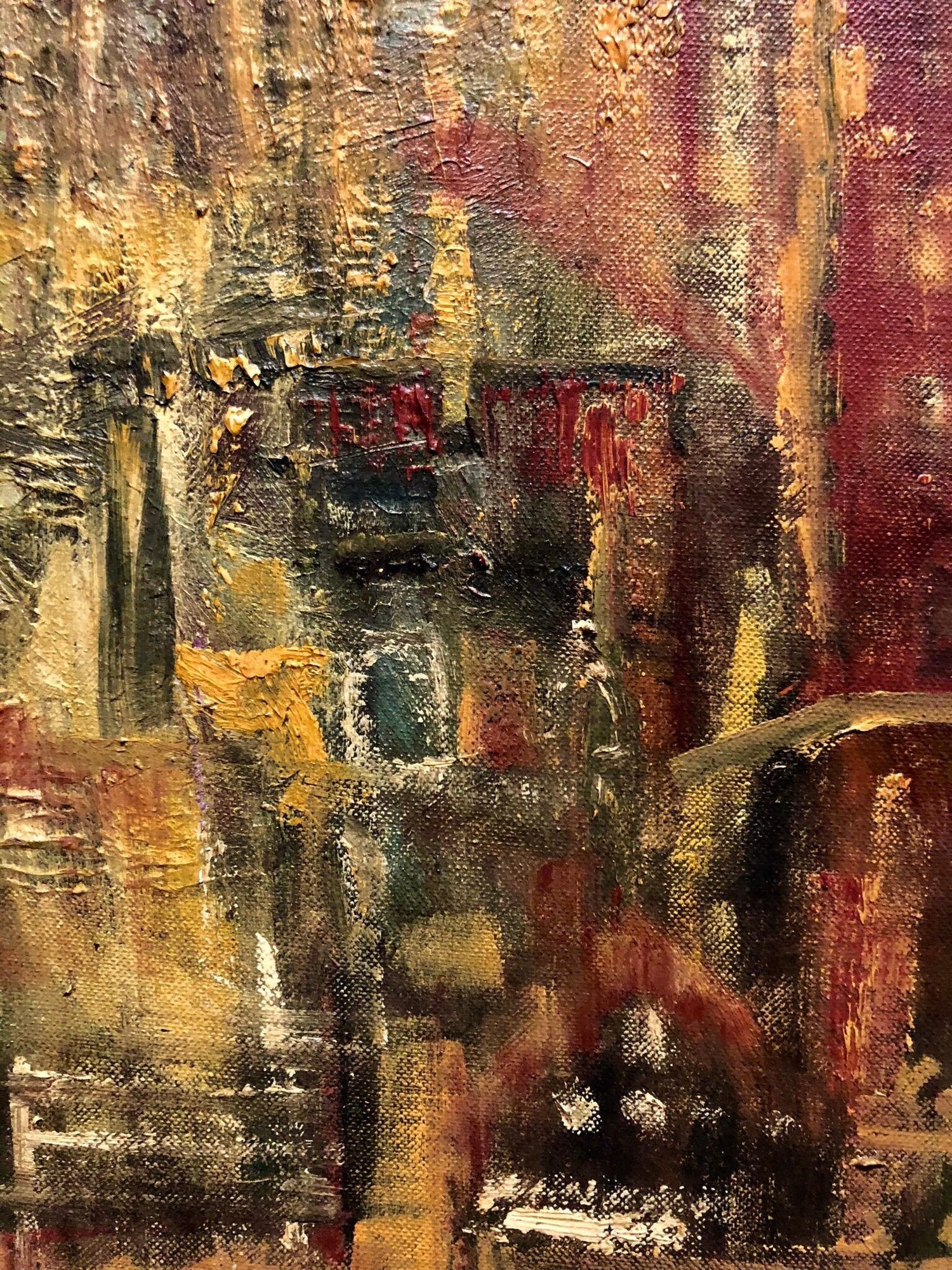 Abstract Cityscape 1960 Oil Painting Signed Chait Expressionist NYC City Scene