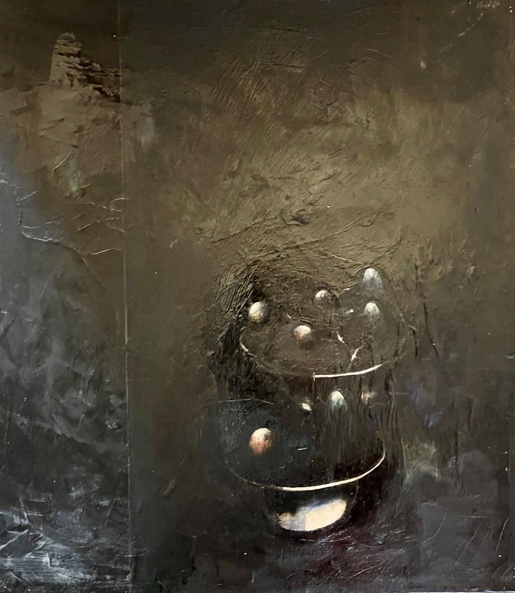 Minimalist  Black Oil Painting, Collage, Mixed Media on Canvas Kevin Larmon