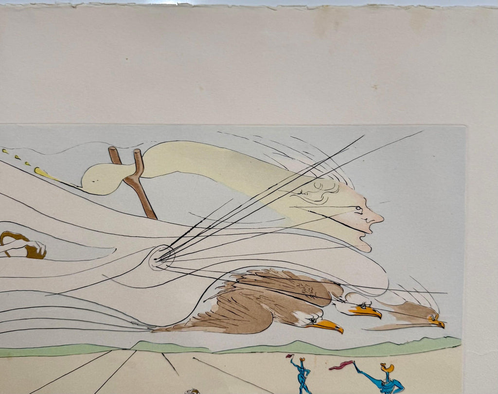 Salvador Dali Surrealist Etching Engraving Pochoir L'Automobile Da Vinci Hommage