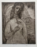Modernist "I Am Black But Comely" Etching Israeli Judaica Bezalel School Woman