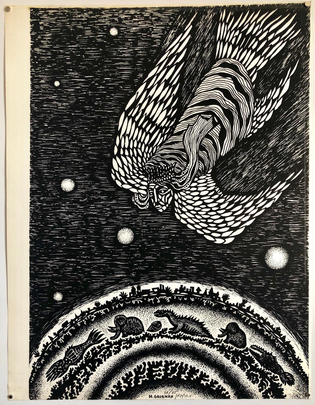 Large Post Soviet Non Conformist Russian Israeli Angel Lithograph Print