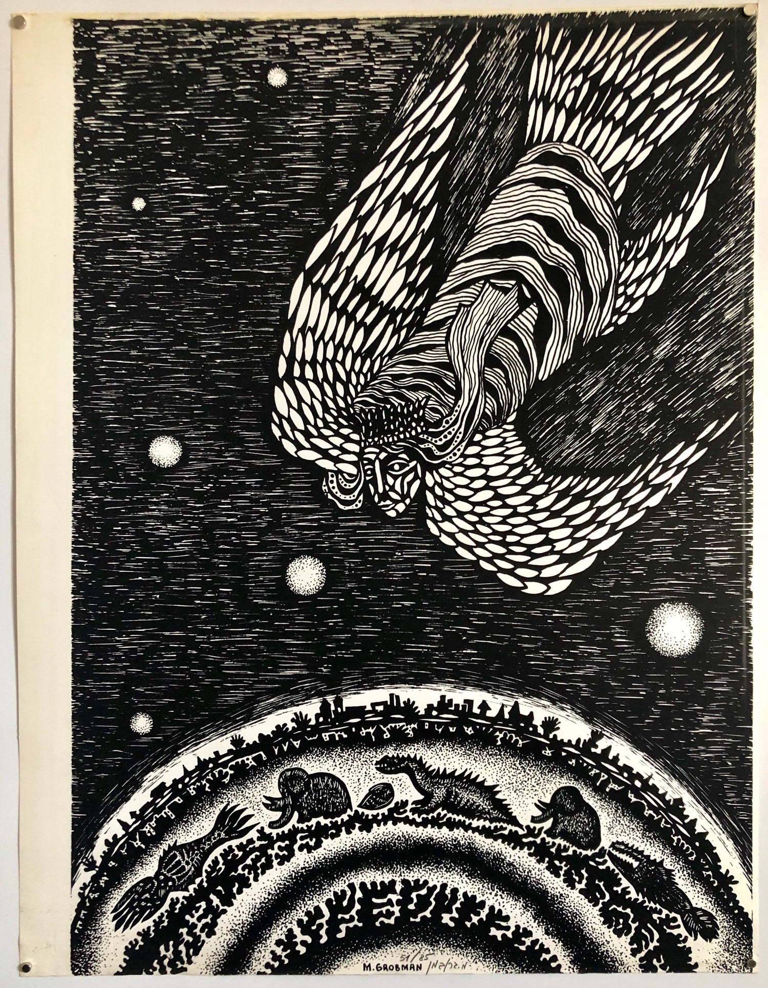 Large Post Soviet Non Conformist Russian Israeli Angel Lithograph Print