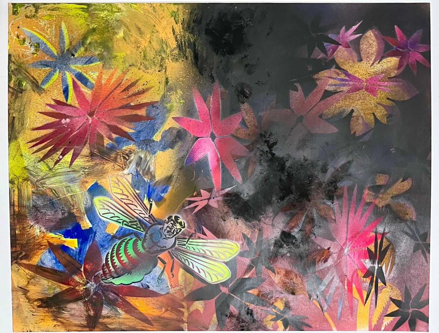 Abstract Surrealist Spray Paint Mixed Media Painting Jungle Swelter Mason Rader