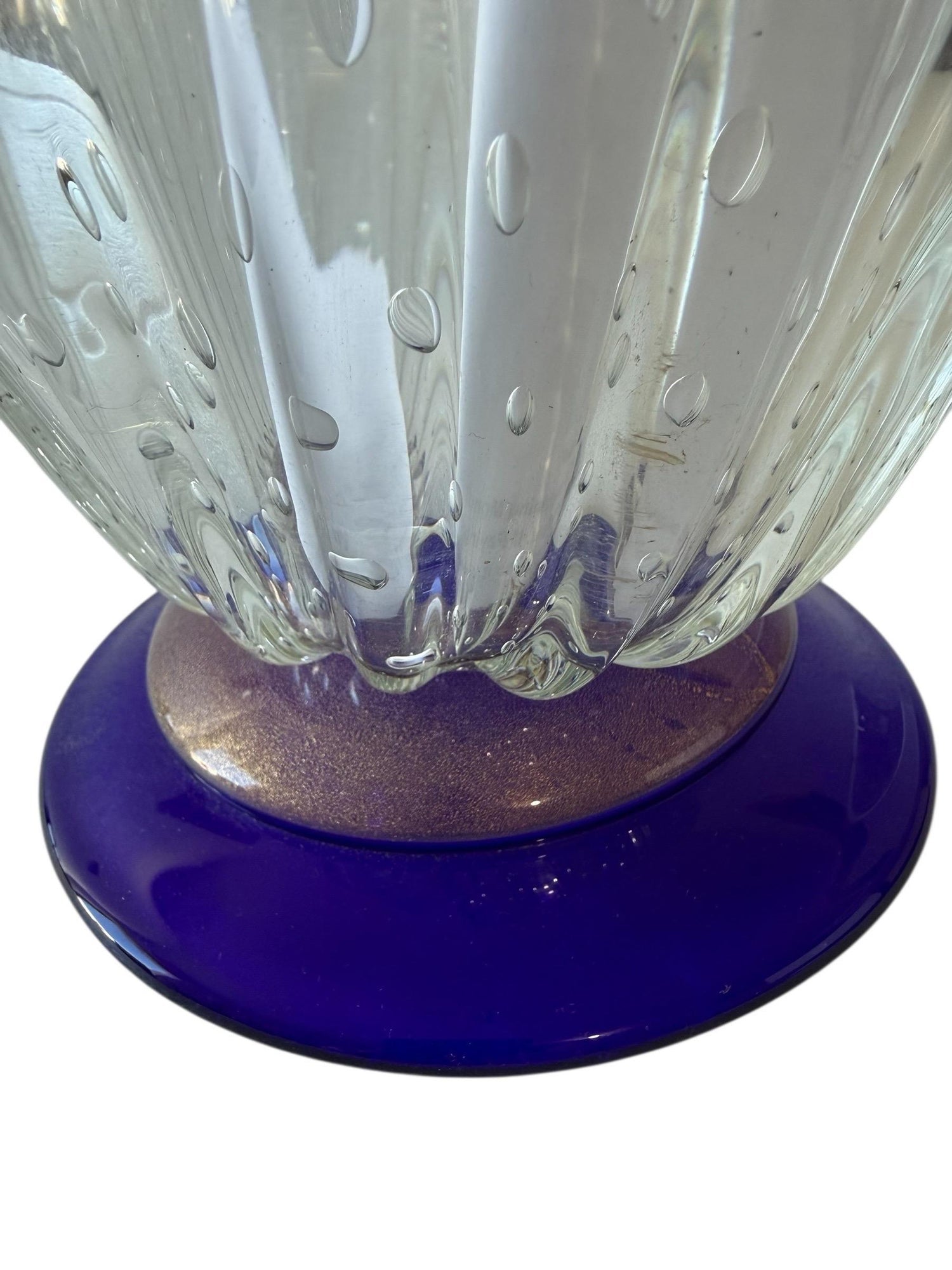 Seguso Murano Italian Art Glass Cobalt Gold Aventurine Footed Vase Sculpture