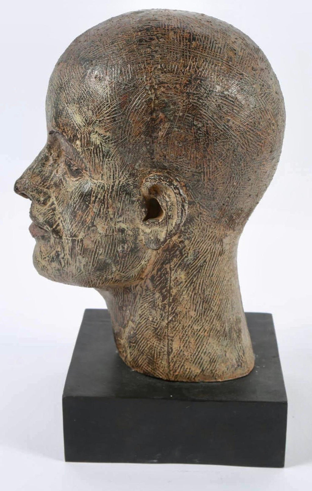 Rare Cast Painted Bronze Head Sculpture British Realist Sculptor John Davies