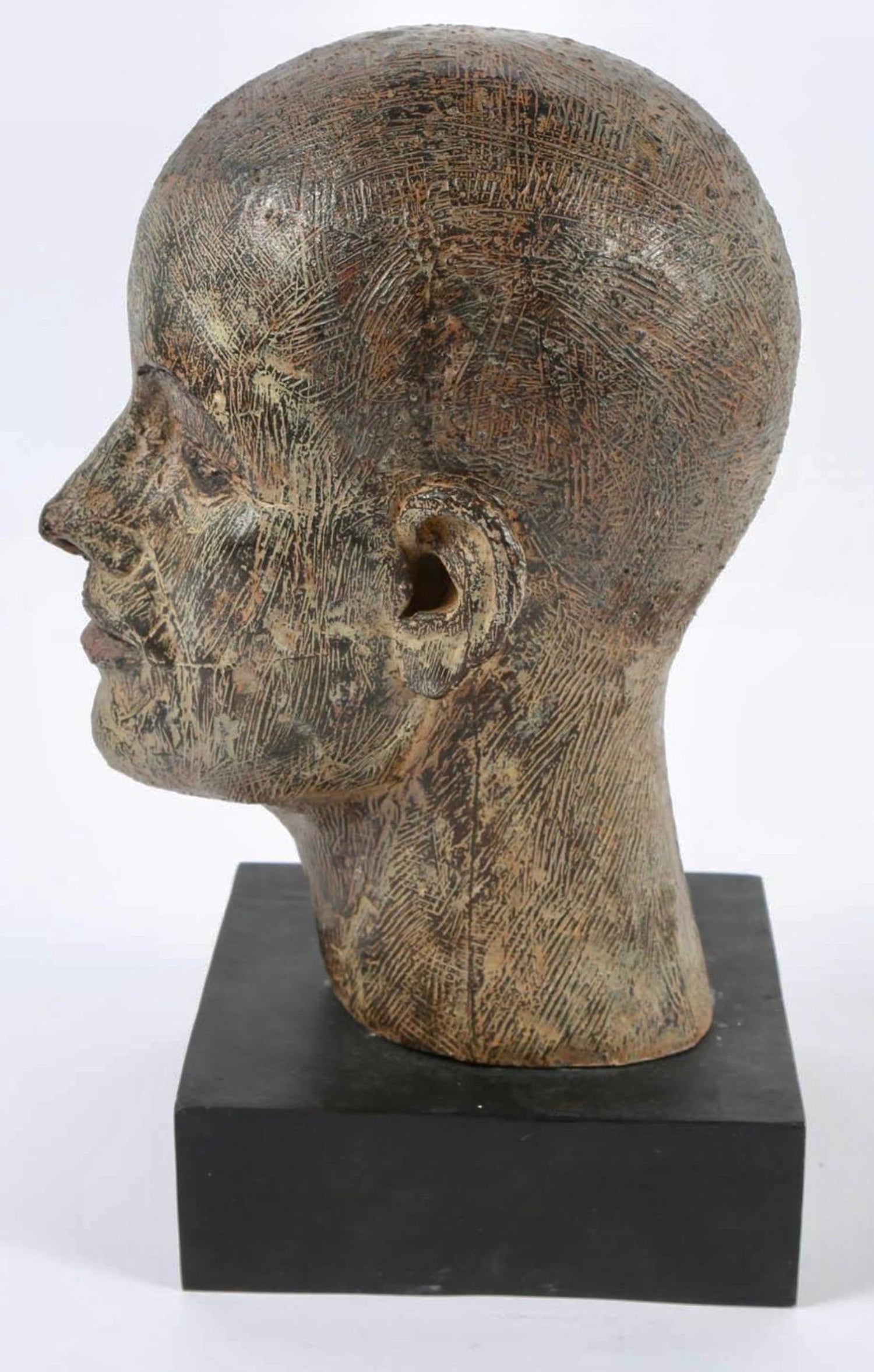 Rare Cast Painted Bronze Head Sculpture British Realist Sculptor John Davies