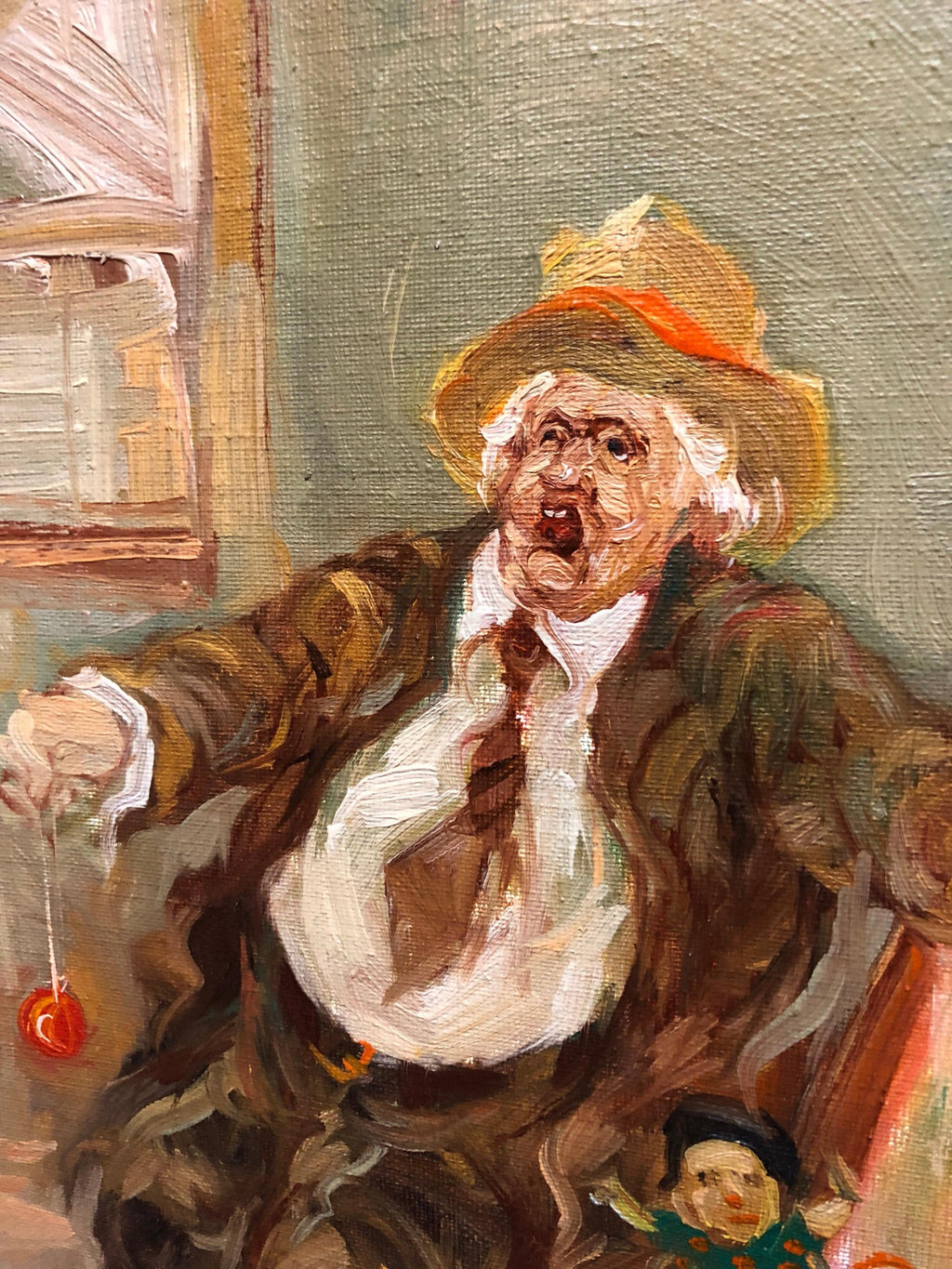 Israeli Oil Painting Modernist Impressionist Candy Man Toy Chest