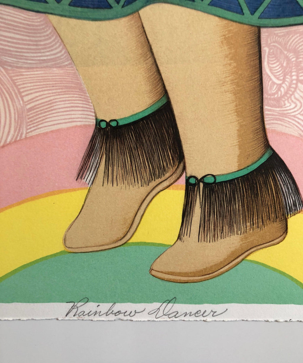 Rainbow Dancer, Native American Indian Lithograph California Woman Artist