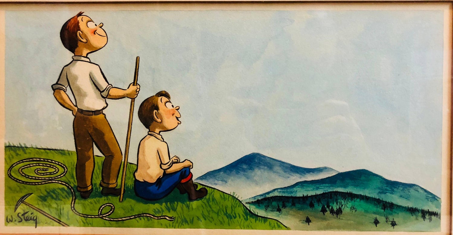 Whimsical Fishing Illustration Cartoon 1938 Mt Tremblant Ski Lodge William Steig