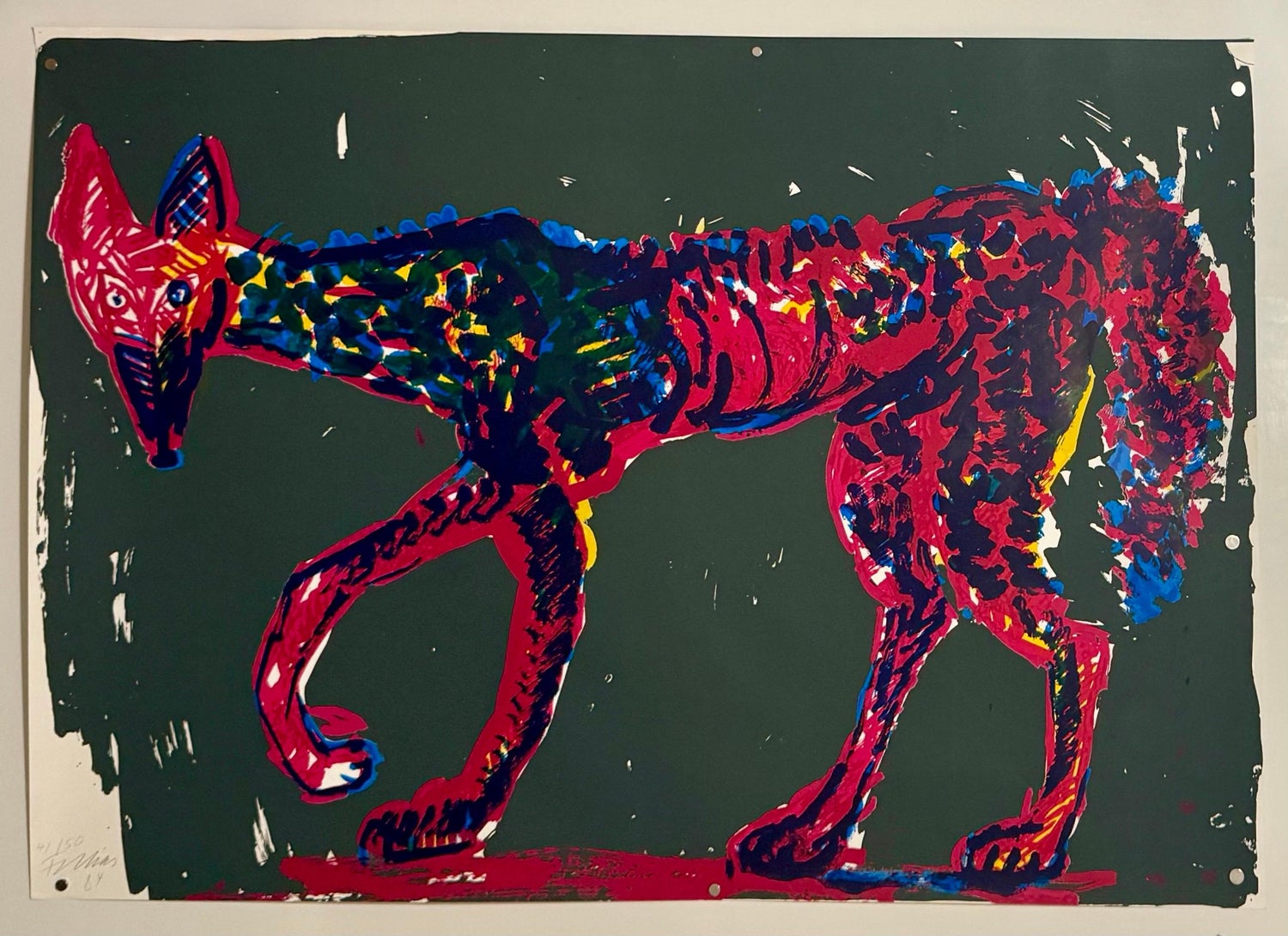 Large German Junge Wilde Rainer Fetting Screenprint Serigraph Print Wolf Pop Art