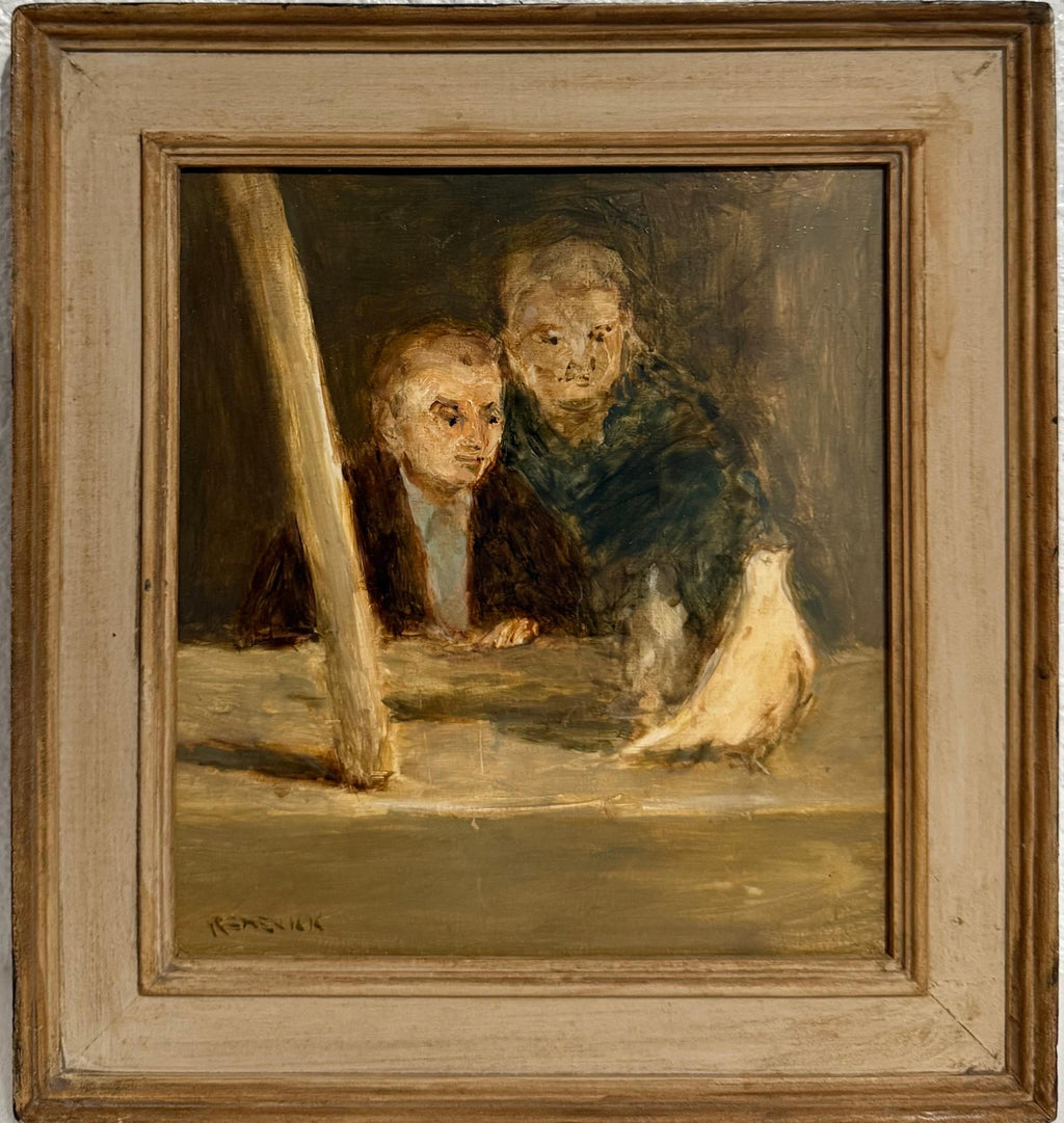 American Modernist Seymour Remenick Oil Painting Men with Pigeons Philadelphia