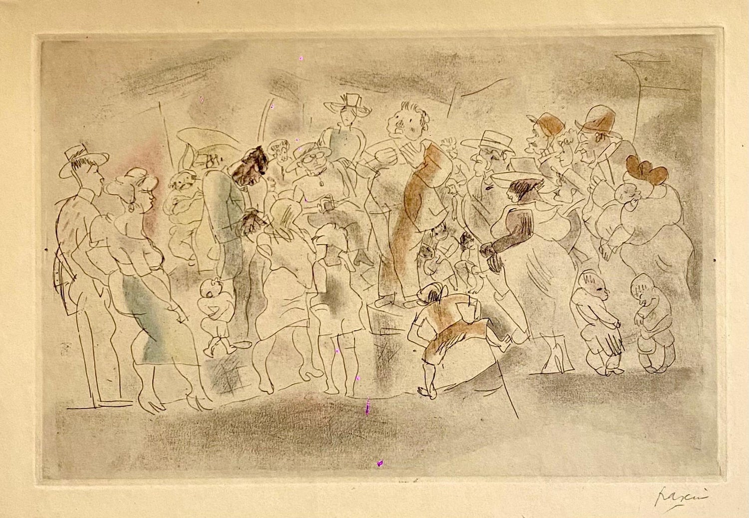 German Expressionist Drawing, Watercolor Painting Jules Pascin Cuba Scene 1910