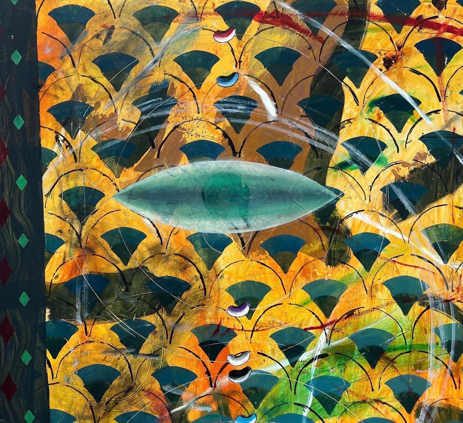 Large Israeli Abstract Pattern & Decoration Oil Painting Yuval Shaul Steel Frame