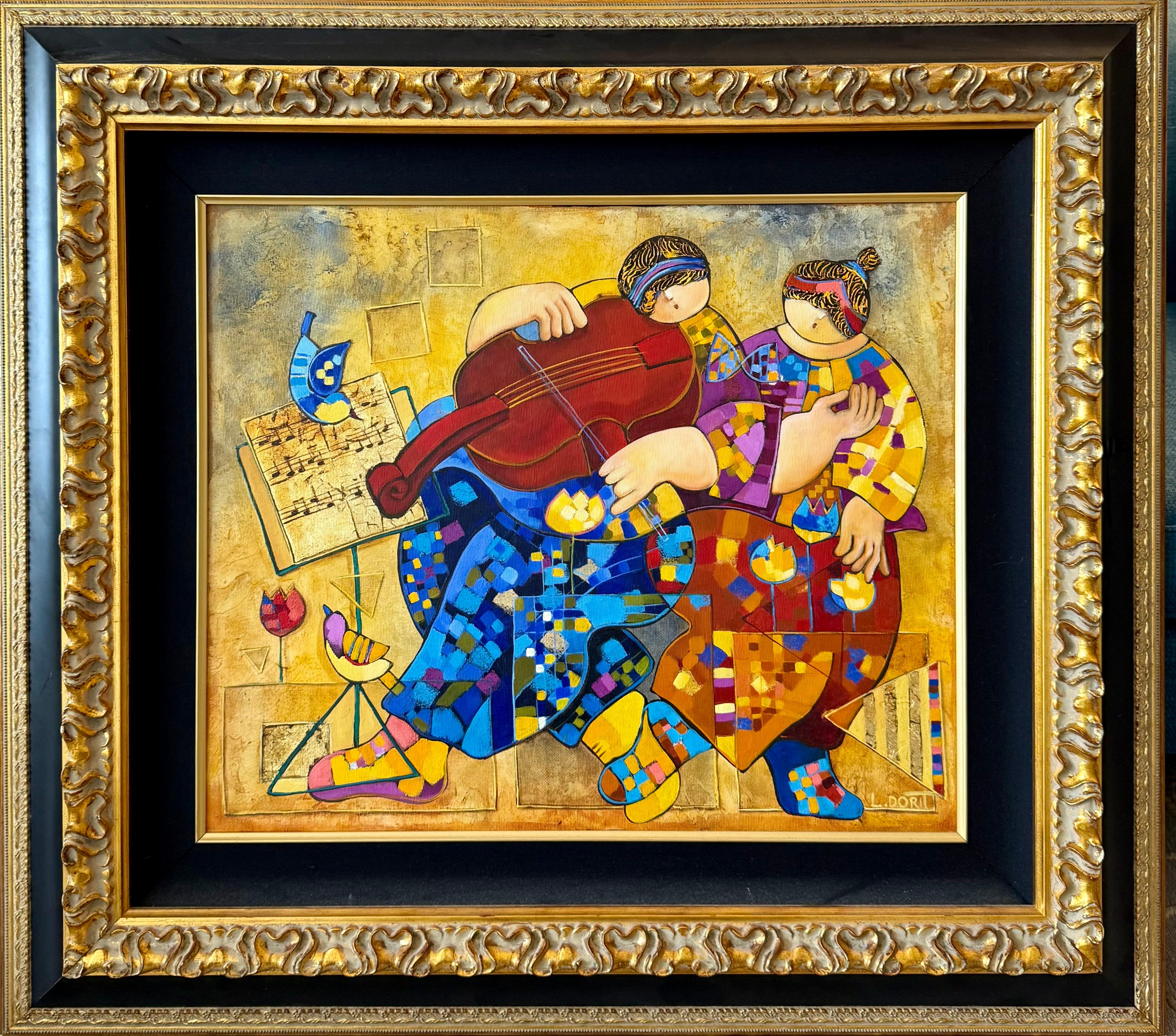 Large Colorful Music Notes Israeli Modernist Oil Painting Dorit Levi Musical Art