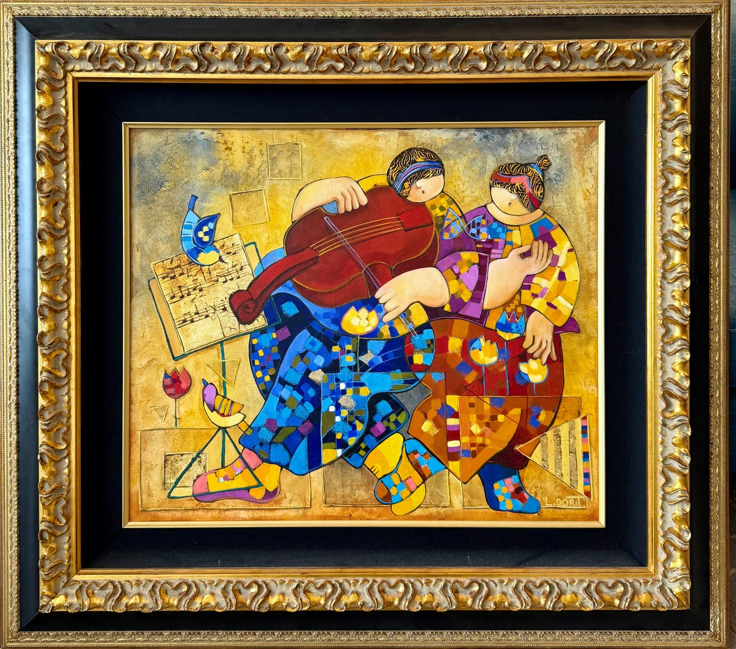 Large Colorful Music Notes Israeli Modernist Oil Painting Dorit Levi Musical Art
