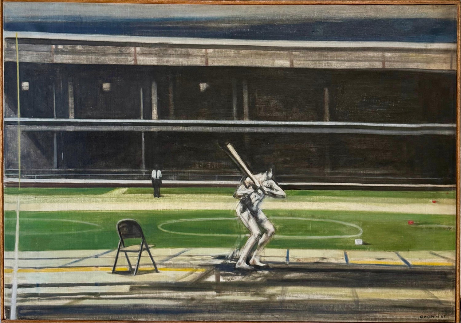 Large American Modernist Oil Painting Baseball Game the Tryout Sidney Goodman
