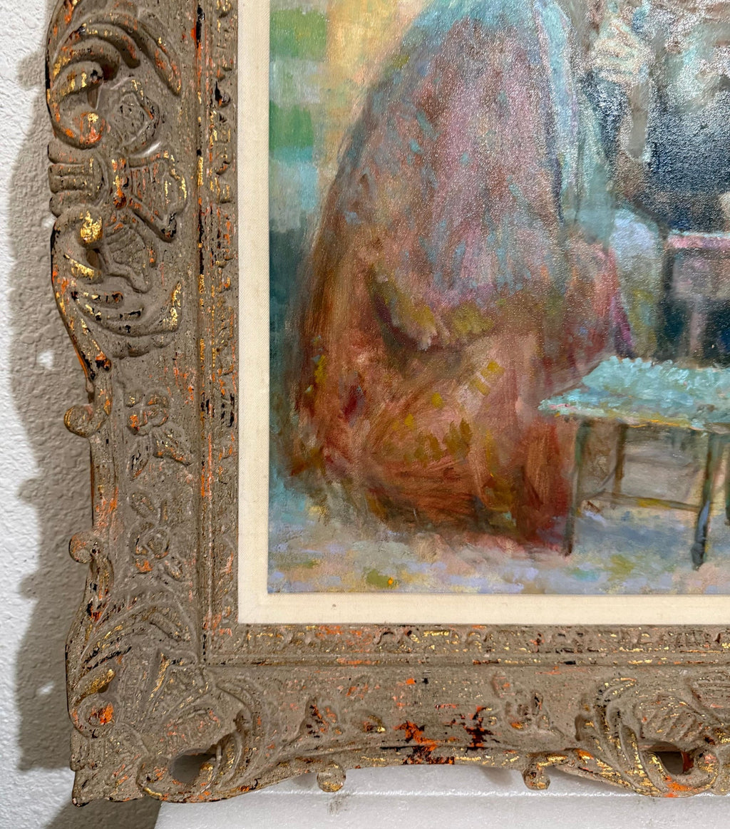 Richard Zolan Impressionist Oil Painting Judaica Sephardic Rabbi Playing Chess