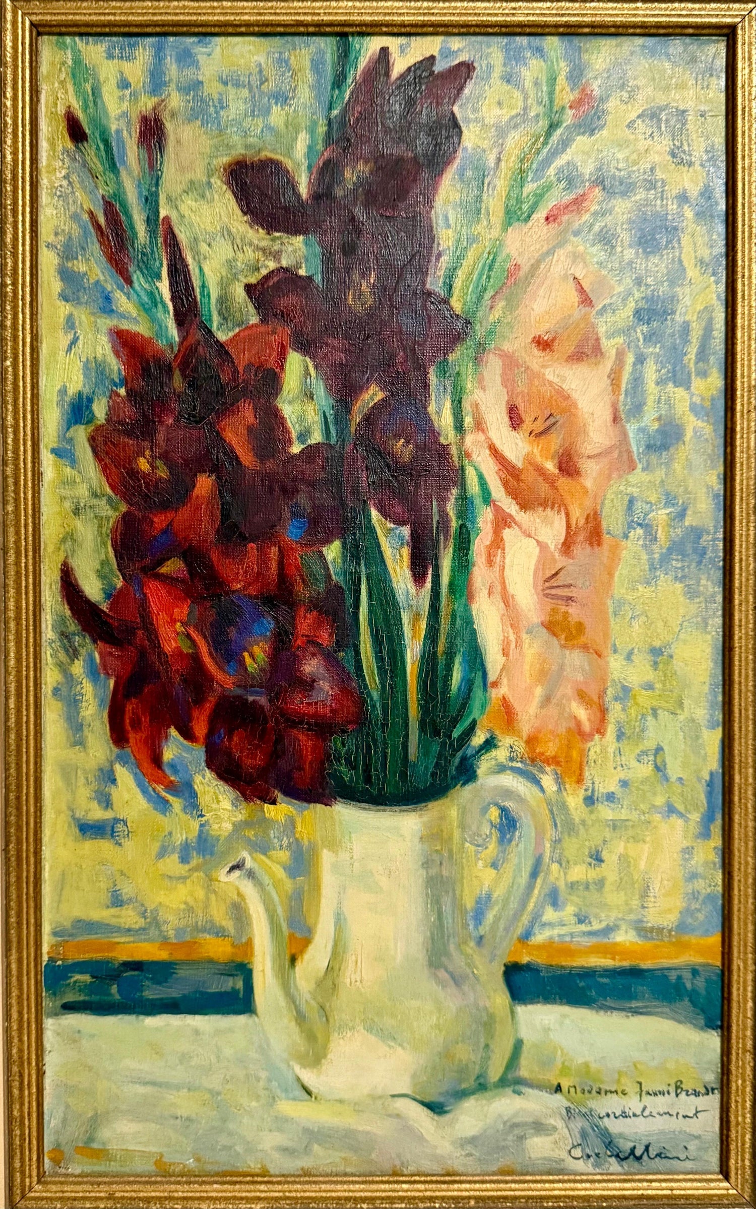 Luigi Corbellini French Italian Post Impressionist Oil Painting Vase of Flowers