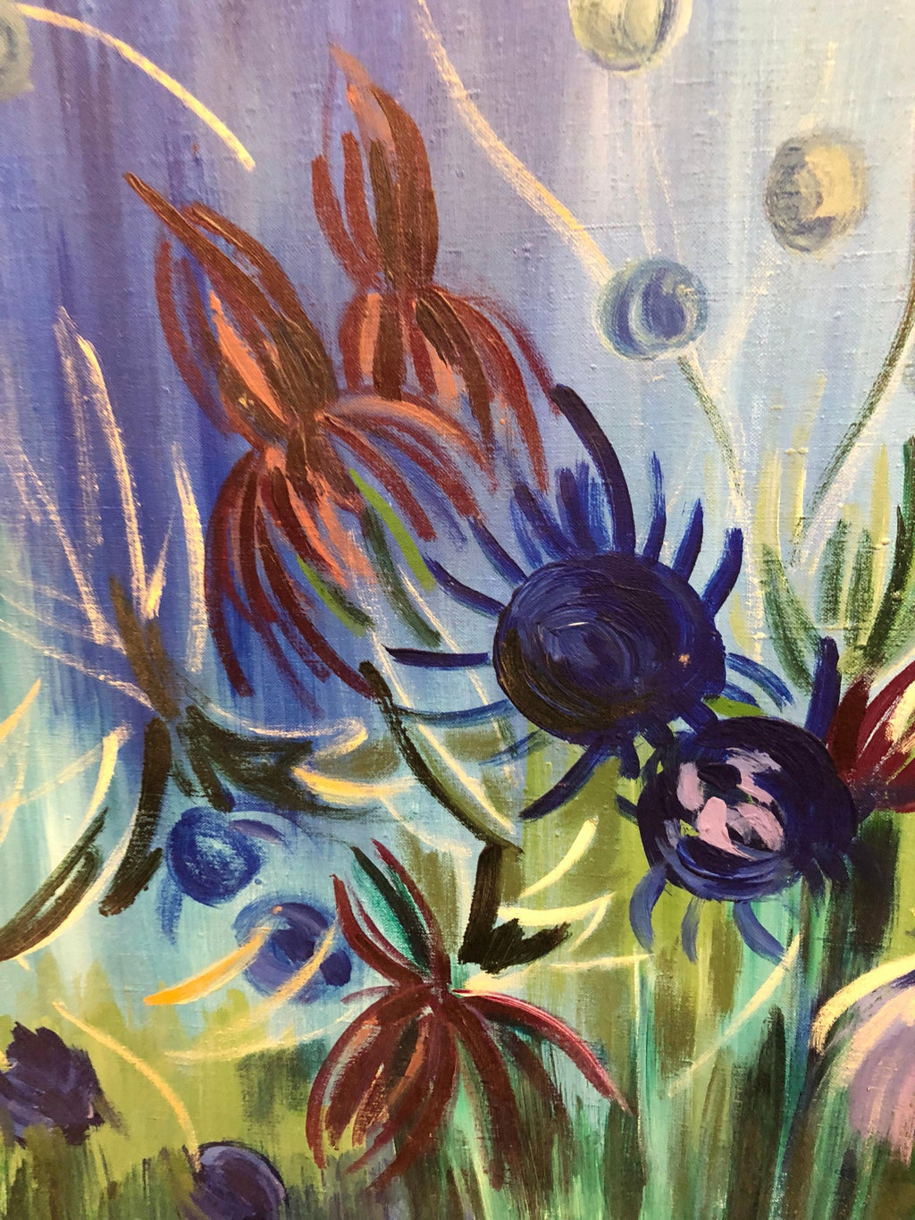 Israeli Large Vibrant Surrealist Flowers Oil Painting