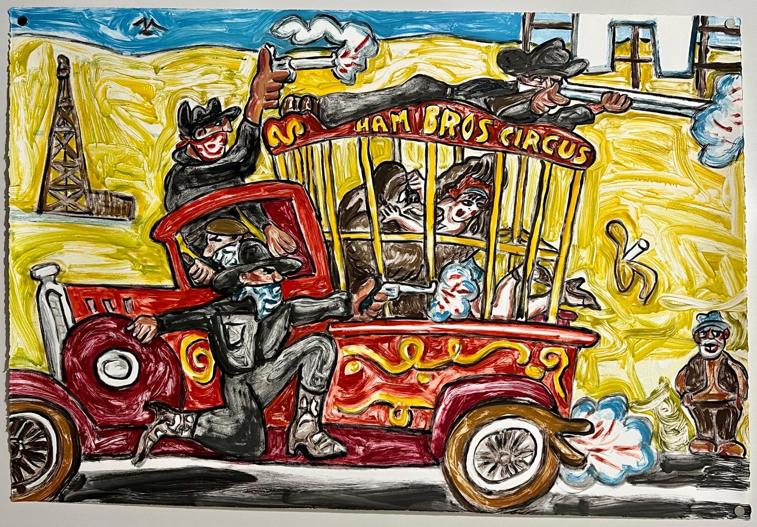 Huge Red Grooms Monotype Oil Painting LA Hollywood Circus Film Cartoon Pop Art