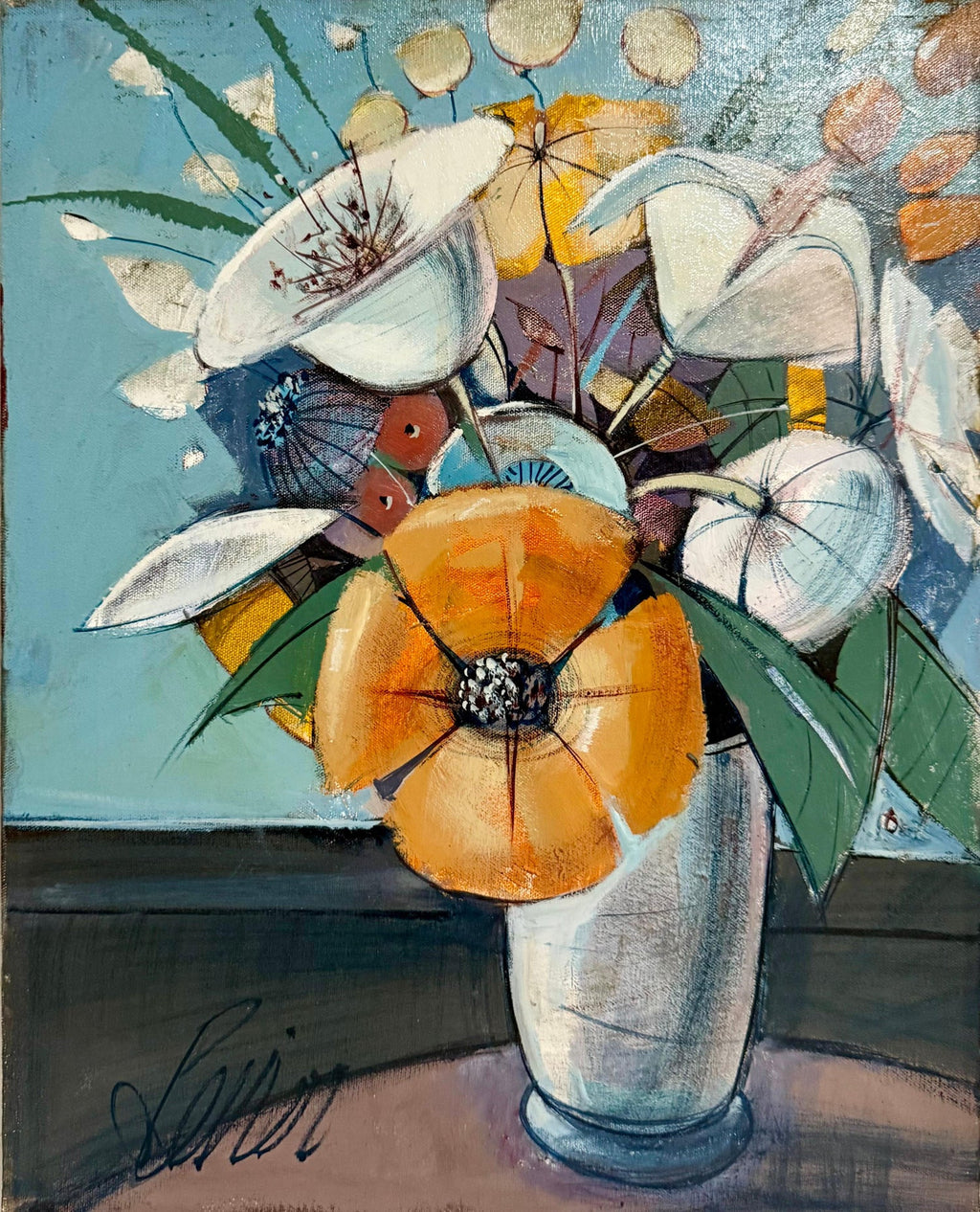 Charles Levier Modernist Artist Vase of Flowers in Bloom Window Paris Modernism