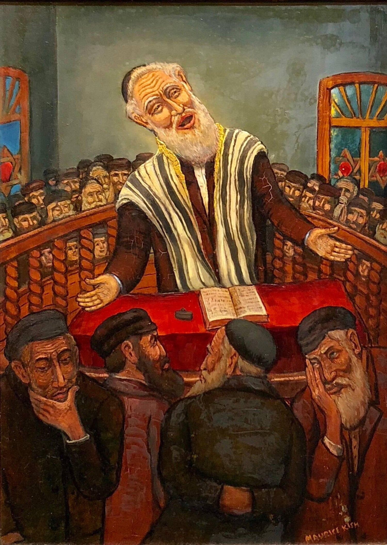 Preacher Rabbi Der Maggid Judaica Oil Painting WPA Jewish artist Maurice Kish