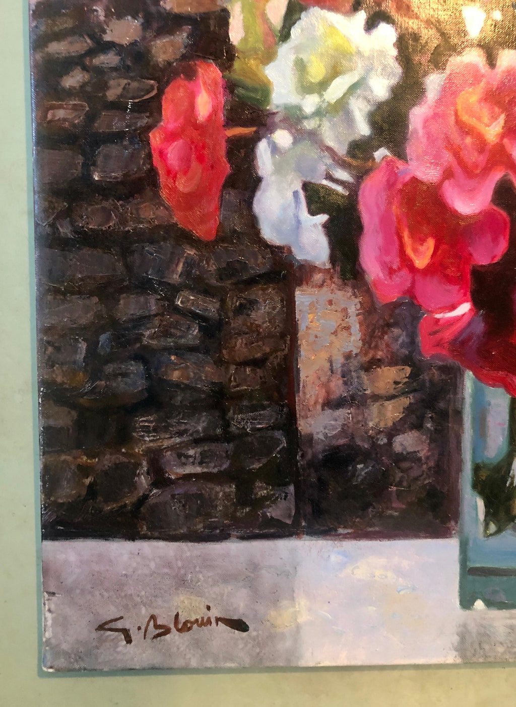 Large Colorful French Oil Painting Greek Island Landscape Flowers George Blouin