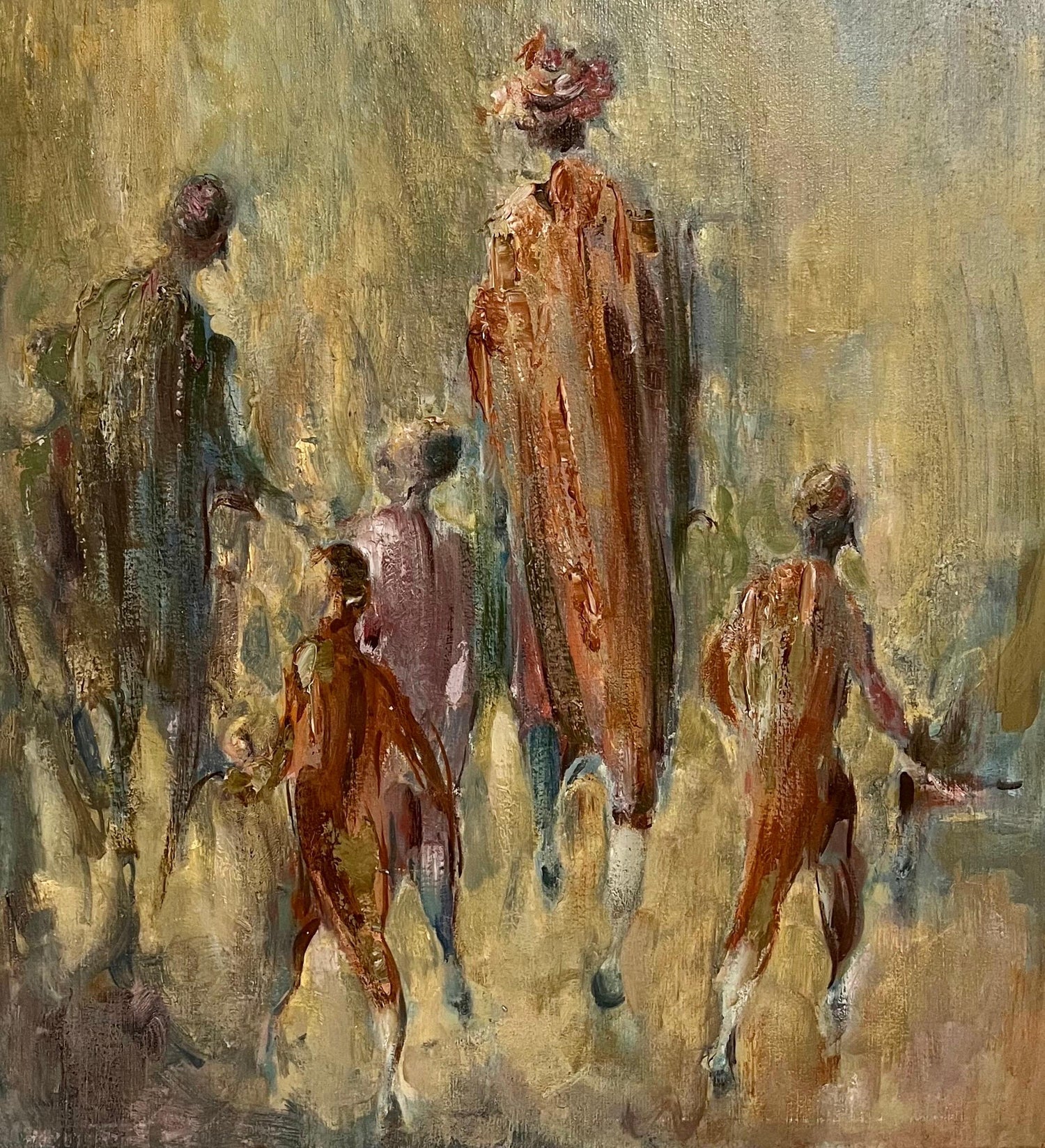 Large Judaica Oil Painting Samuel Grodensky Hasidic Rabbi, Children in Jerusalem