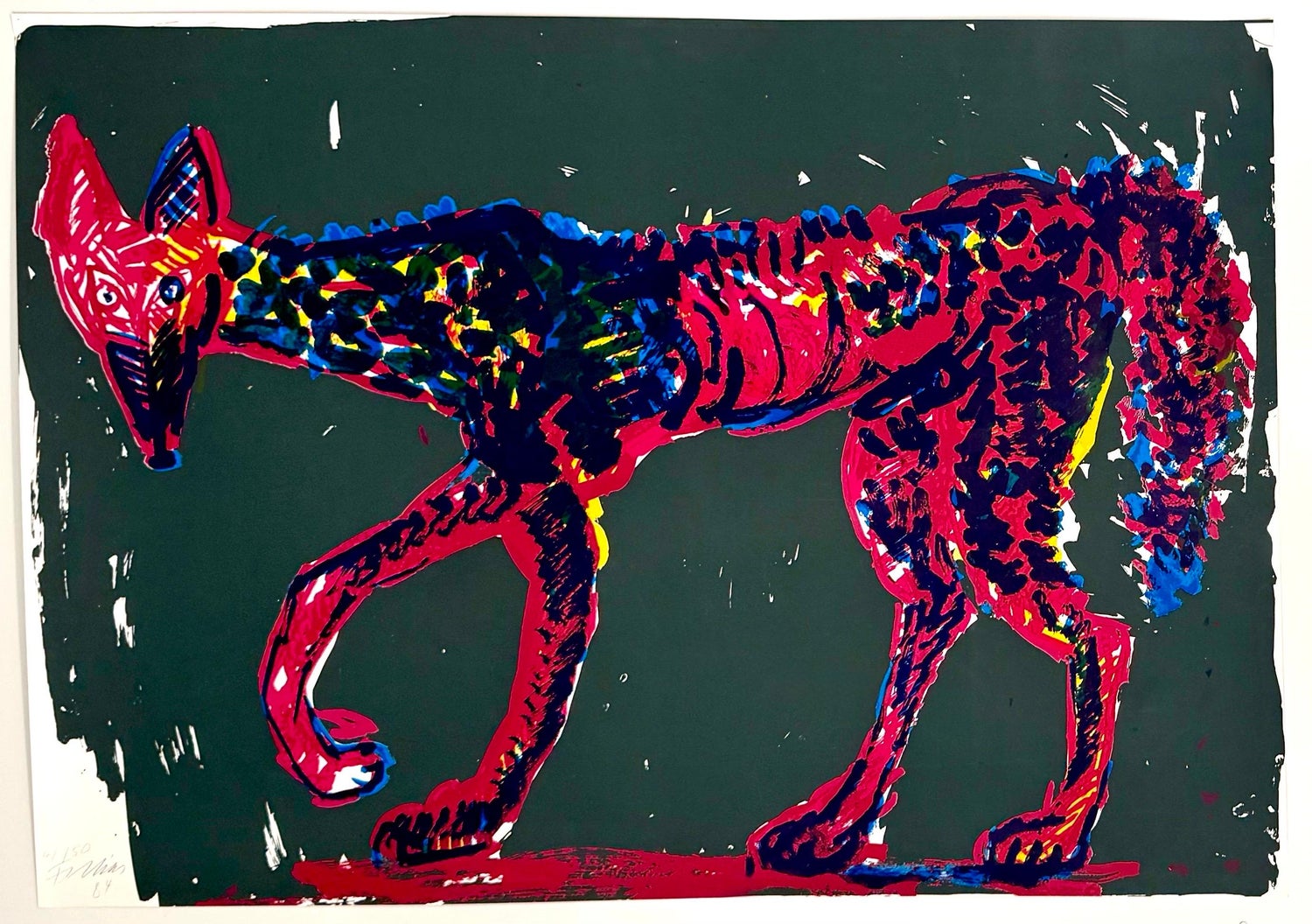 Large Post Soviet Non Conformist Russian Israeli Animal Beast Lithograph Print