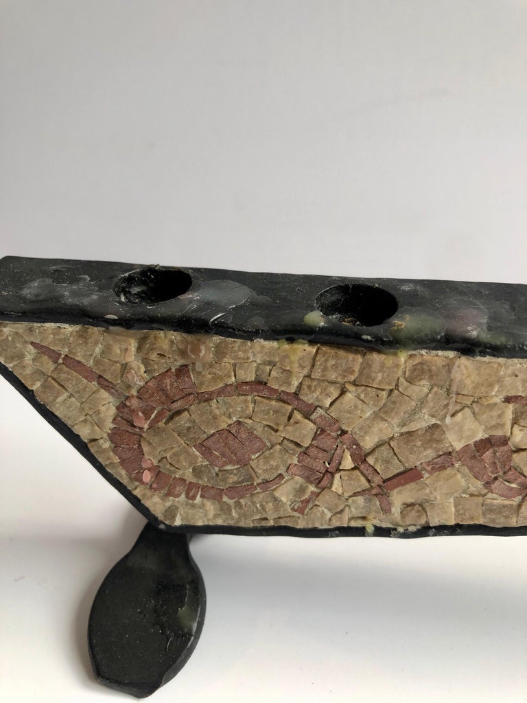 Brutalist Hand Forged Iron Mosaic Sculpture Menorah Israeli David Palombo