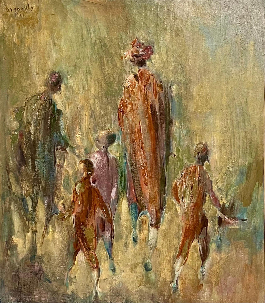 Large Judaica Oil Painting Samuel Grodensky Hasidic Rabbi, Children in Jerusalem
