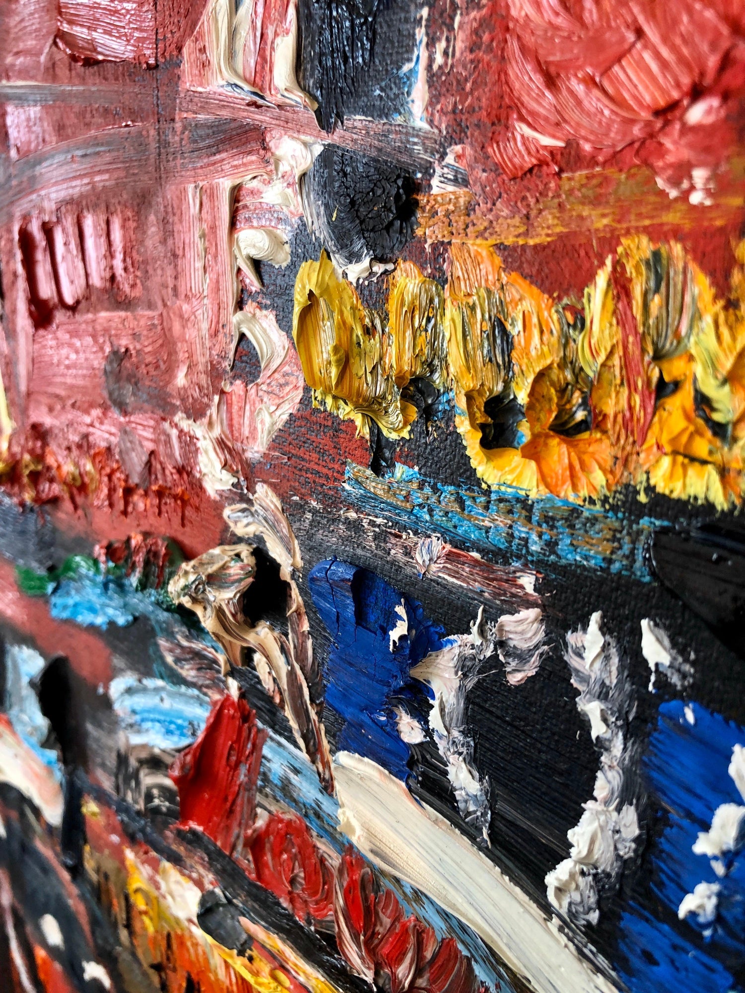 Vibrant New York City Times Square, Figural Abstract Expressionist Oil Painting
