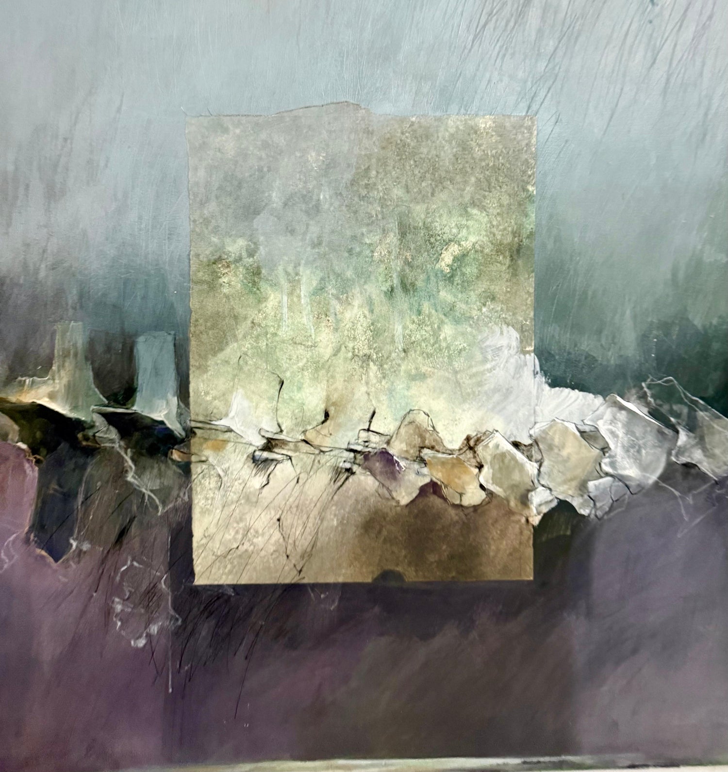 Mixed Media Asian Abstract Collage Painting Katherine Chang Liu Chinese American