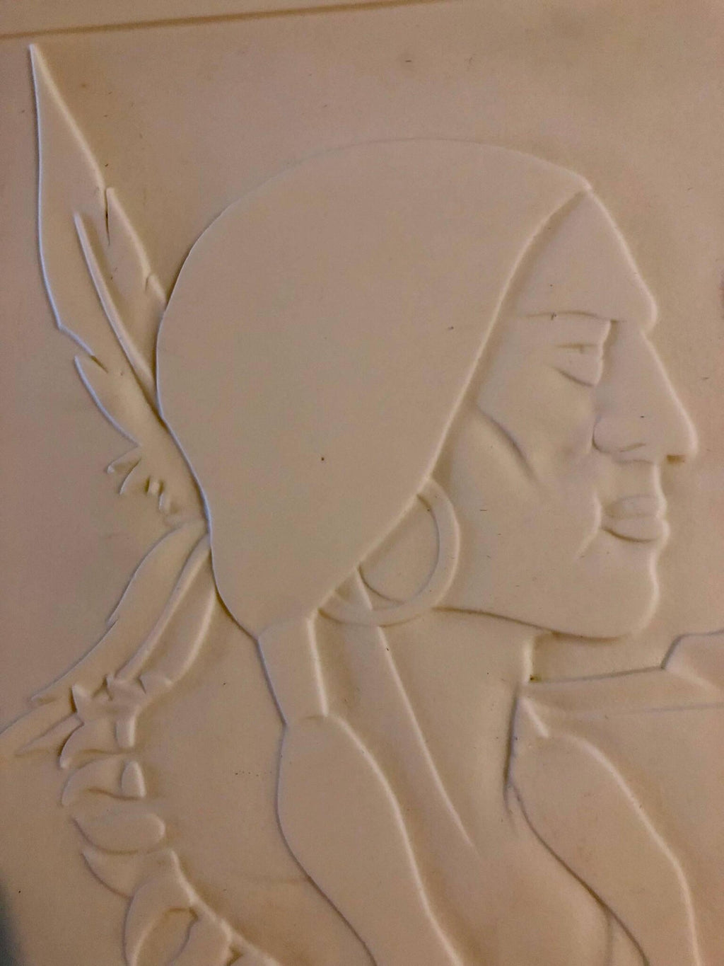 Rare Milk Glass Carved Sculpture Panel Cowboy Indian WPA Artist Americana