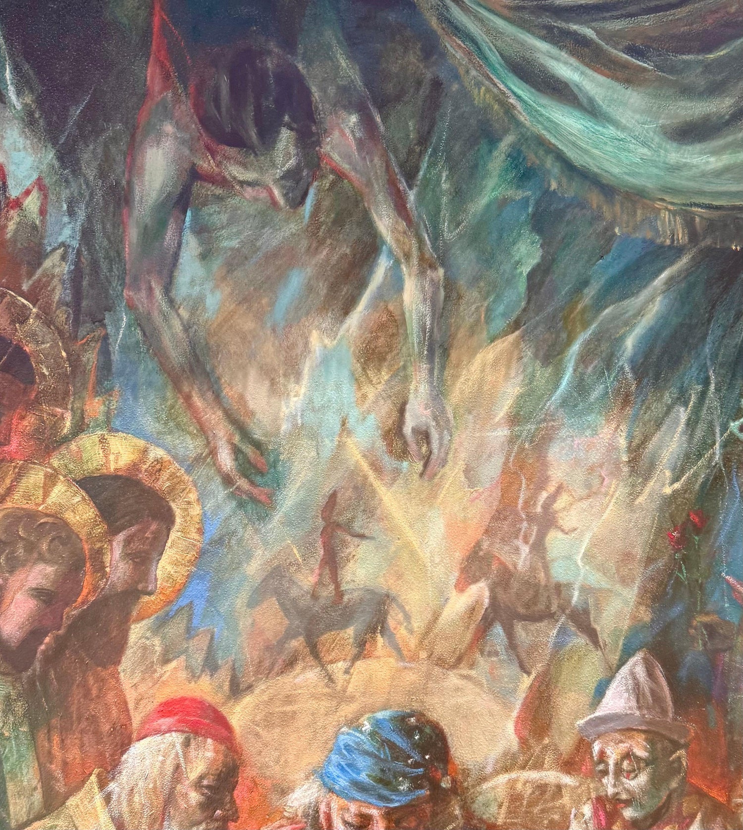 Large Oil Painting Circus Scene Clowns Rediscovered NY Artist Jonah Kinigstein