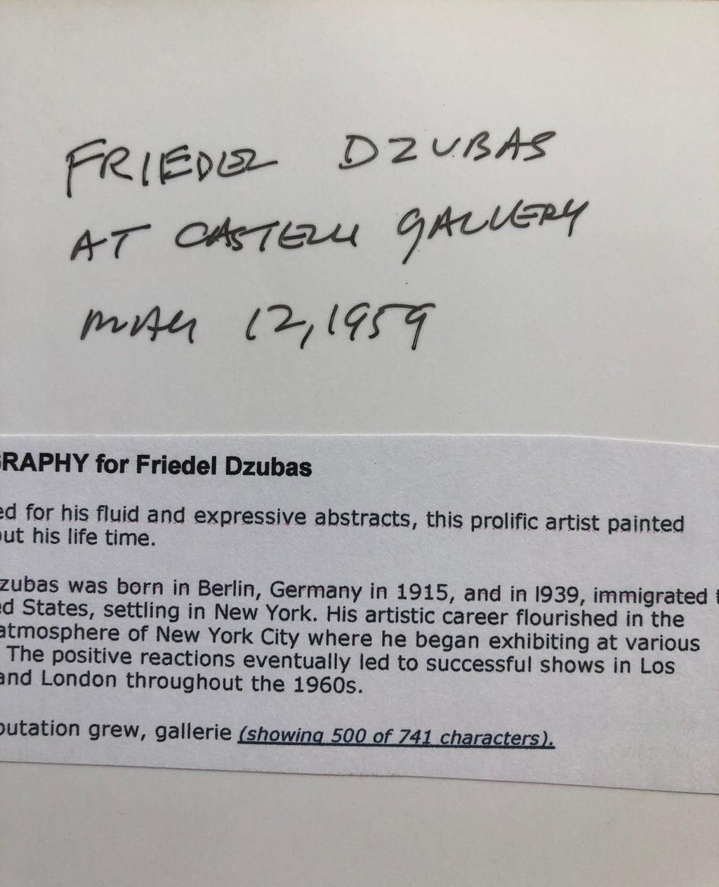 Vintage Print Silver Gelatin Signed Photograph Friedl Dzubas New York Artist