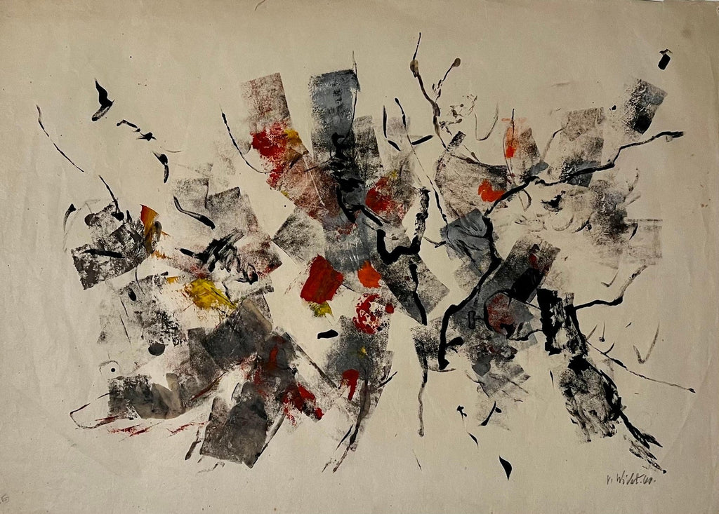 Large Abstract Expressionist Oil Painting on Rice Paper Modernist John Von Wicht