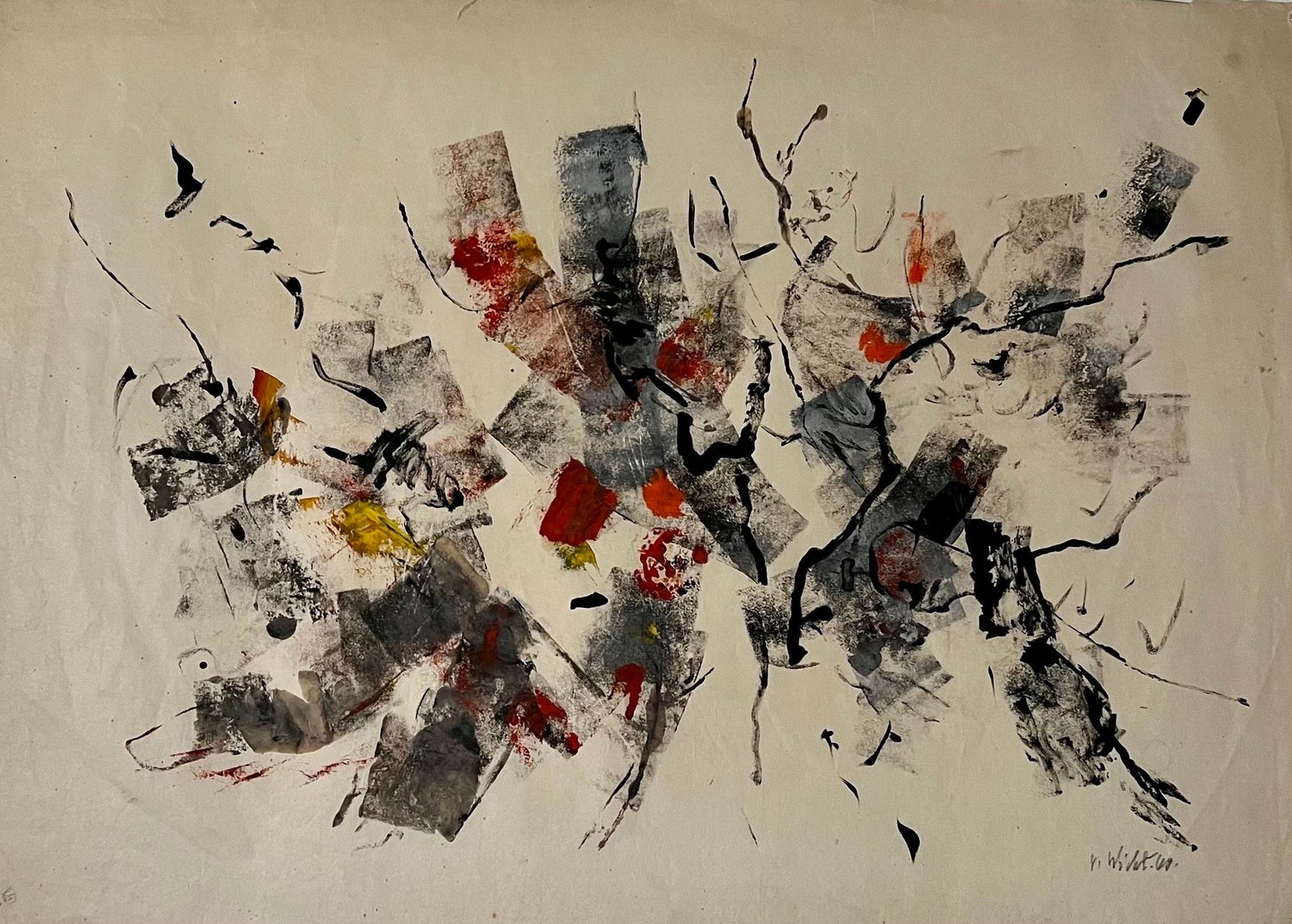 Large Abstract Expressionist Oil Painting on Rice Paper Modernist John Von Wicht