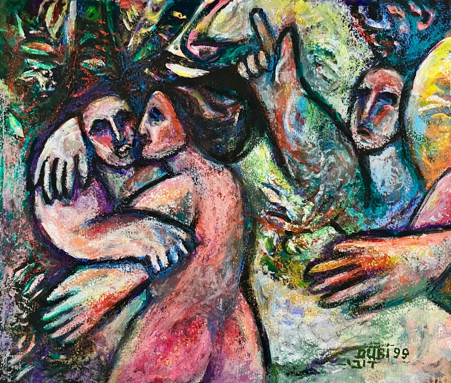 Israeli Judaica Original Painting, "Temptation" Dancing Polish Artist Arie Dubi