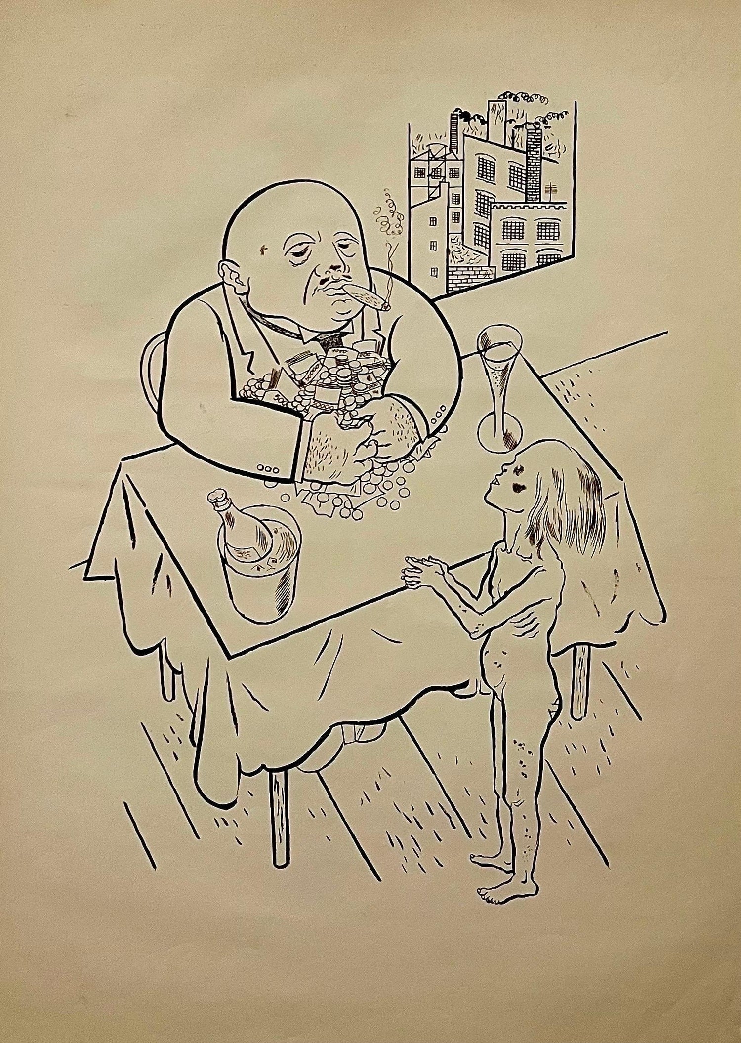 Large George Grosz 1923 Lithograph Die Rauber German Expressionism WPA Realism