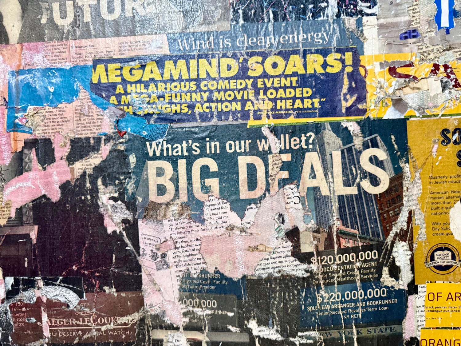 Large Mike Falcon Torn Paper Collage Painting Assemblage Pop Art Decollage