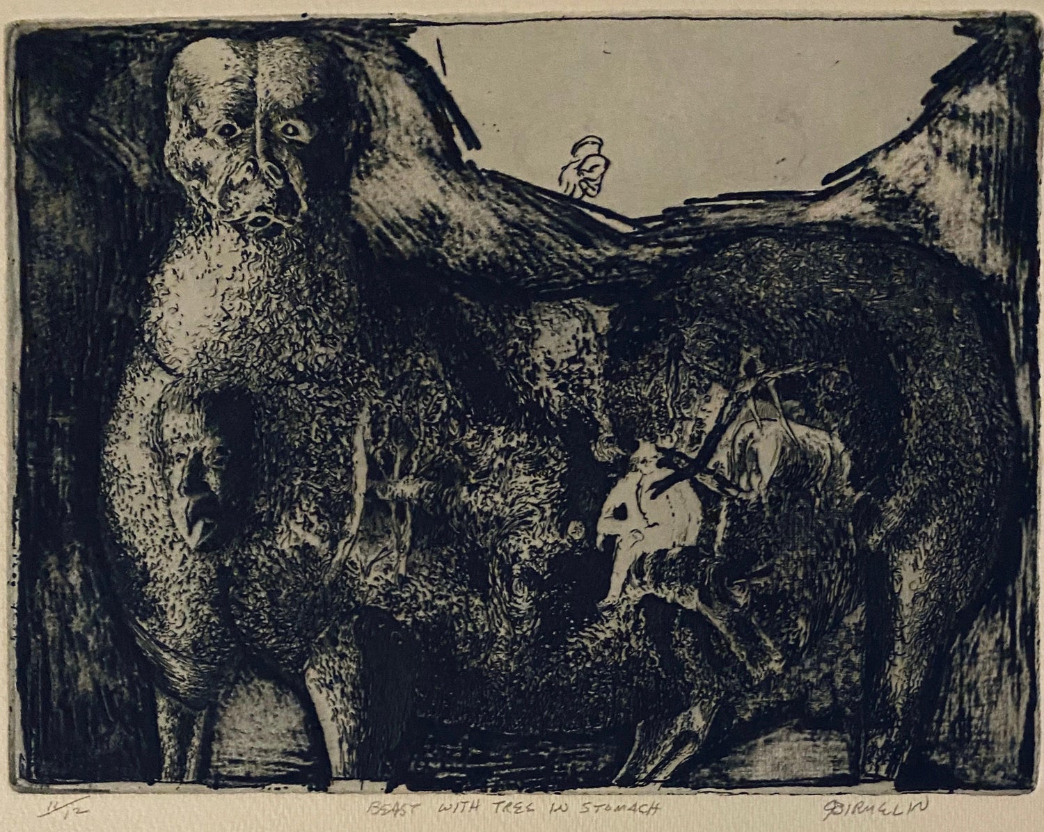 Beast With Tree In Stomach, American Modernist Abstract Etching