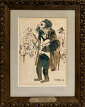 Jewish Rabbi Student Judaica Watercolor Gouache Painting WPA Art William Gropper