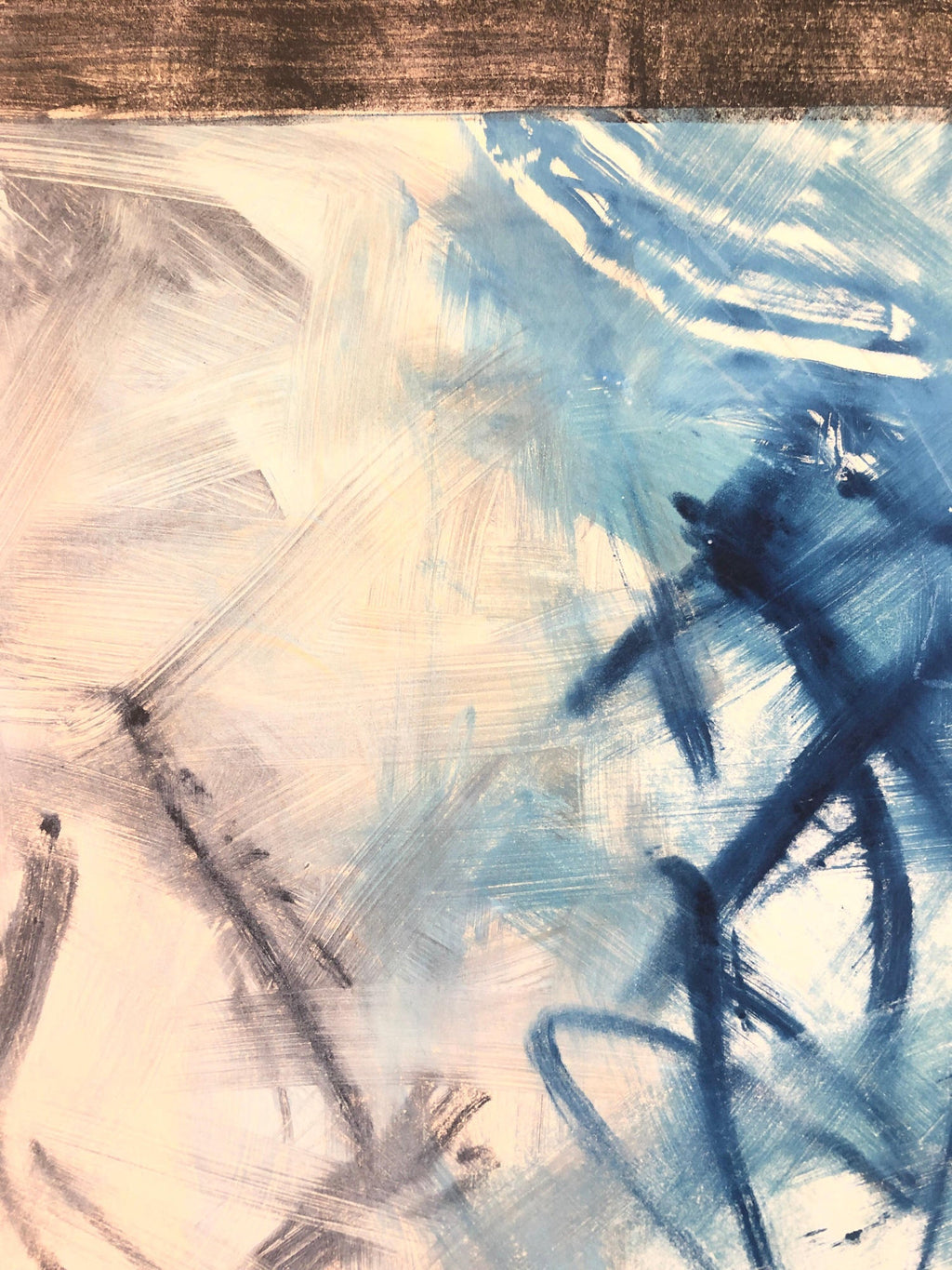 Abstract Expressionist Modernist Blue Grey Monoprint Monotype Painting Print