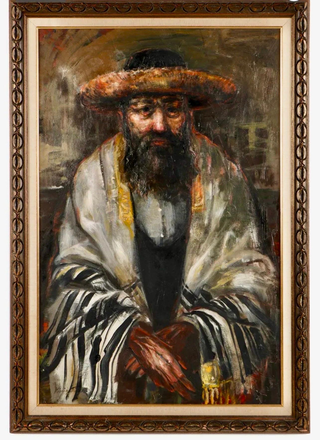 Large Judaica Oil Painting Rabbi Rediscovered NY Artist Simchat Torah
