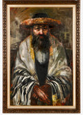 Large Judaica Oil Painting Rabbi Rediscovered NY Artist Simchat Torah