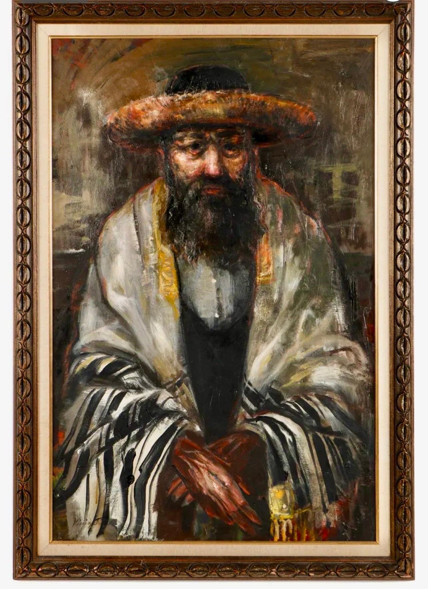 Romanian Israeli Judaica Oil Painting Blowing Shofar Western Wall Jerusalem